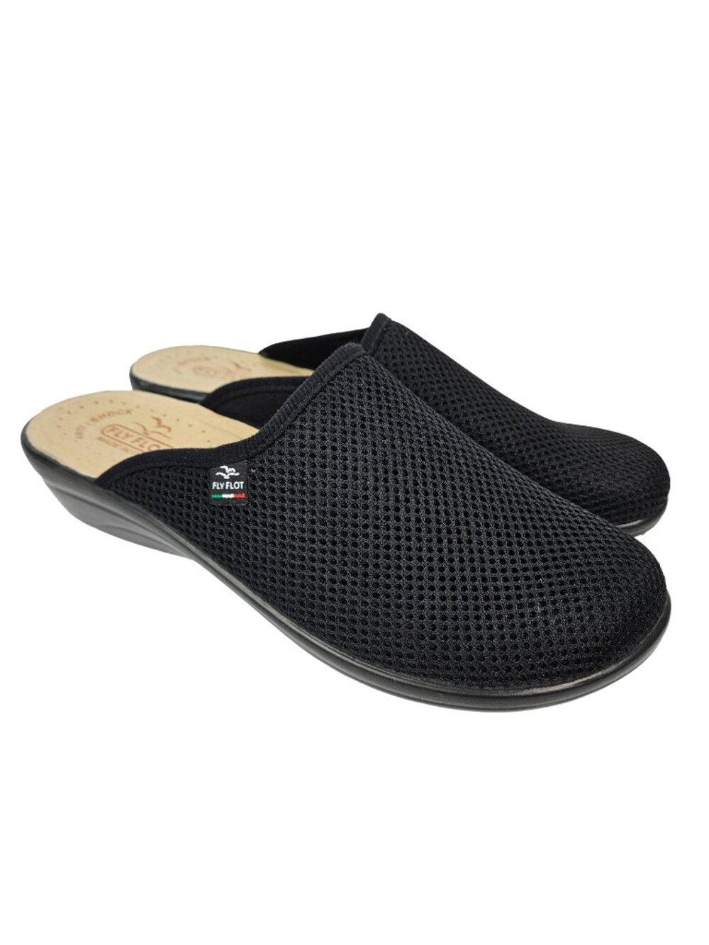 Fly Flot Cloth Slipper Black Mesh Open Back Clog  EU 41/US 9.5